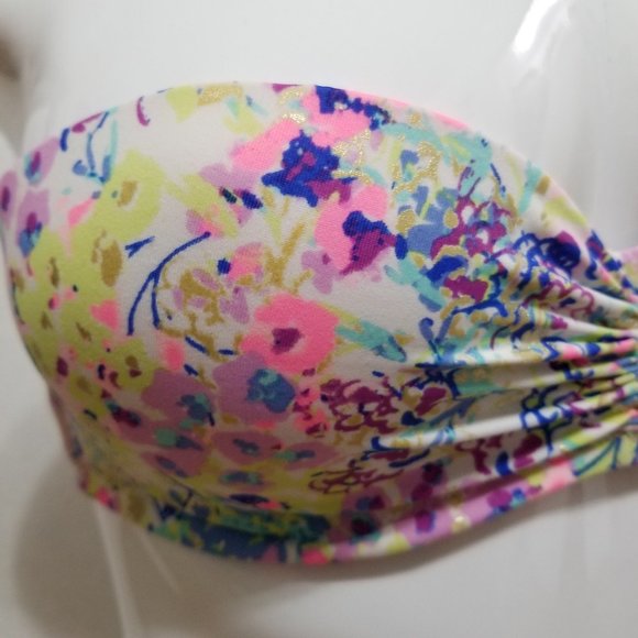 Victoria's Secret bikini top 32C strapless bandeau colorful floral ruched beach - Picture 6 of 14